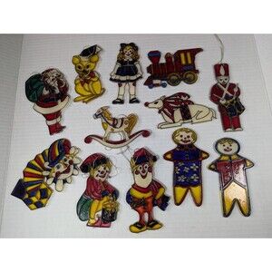 VTG Sun Catcher Christmas Ornaments LOT OF 12 Lightweight Stain Glass-like Resin